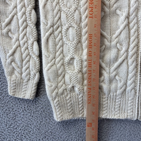 Ralph Lauren LRL Fisherman Cardigan Mens Medium Cable Knit Chunky Wool Zip Ivory - Picture 3 of 11